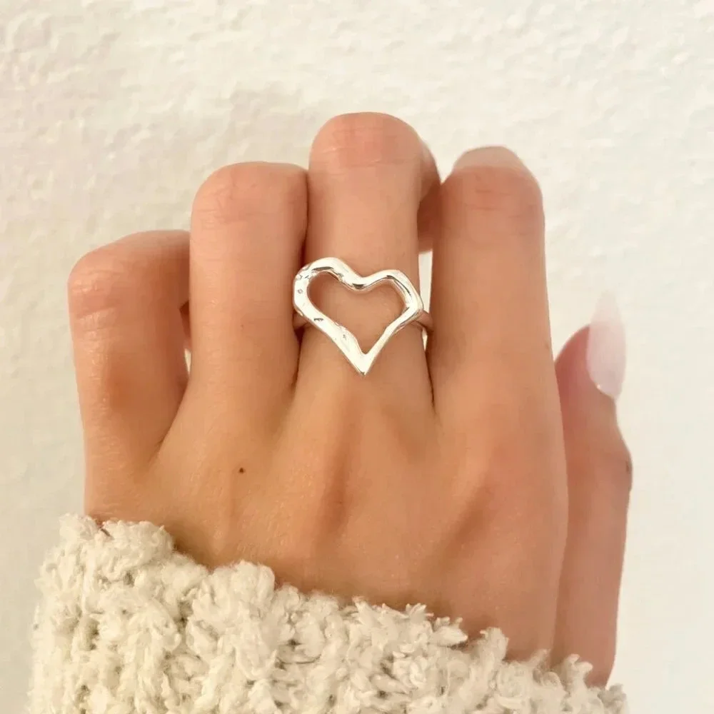 925 Sterling Silver Heart Ring Geometric Ring Band Dainty Minimalist Modern Ring
